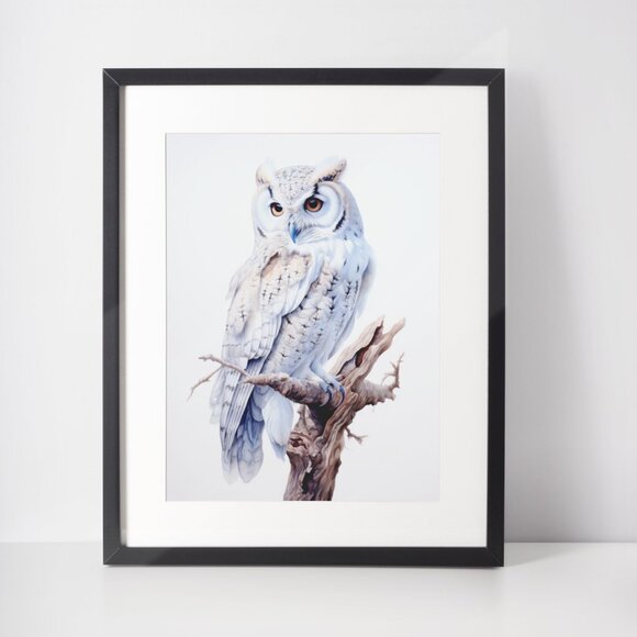 Watercolor White Owl Portrait Wall Art Illustration Print Poster Unframed - Picture 2 of 6